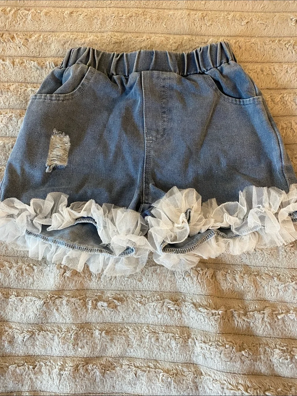 NWOT, Girls Blue Denim Ruffle Hem Shorts